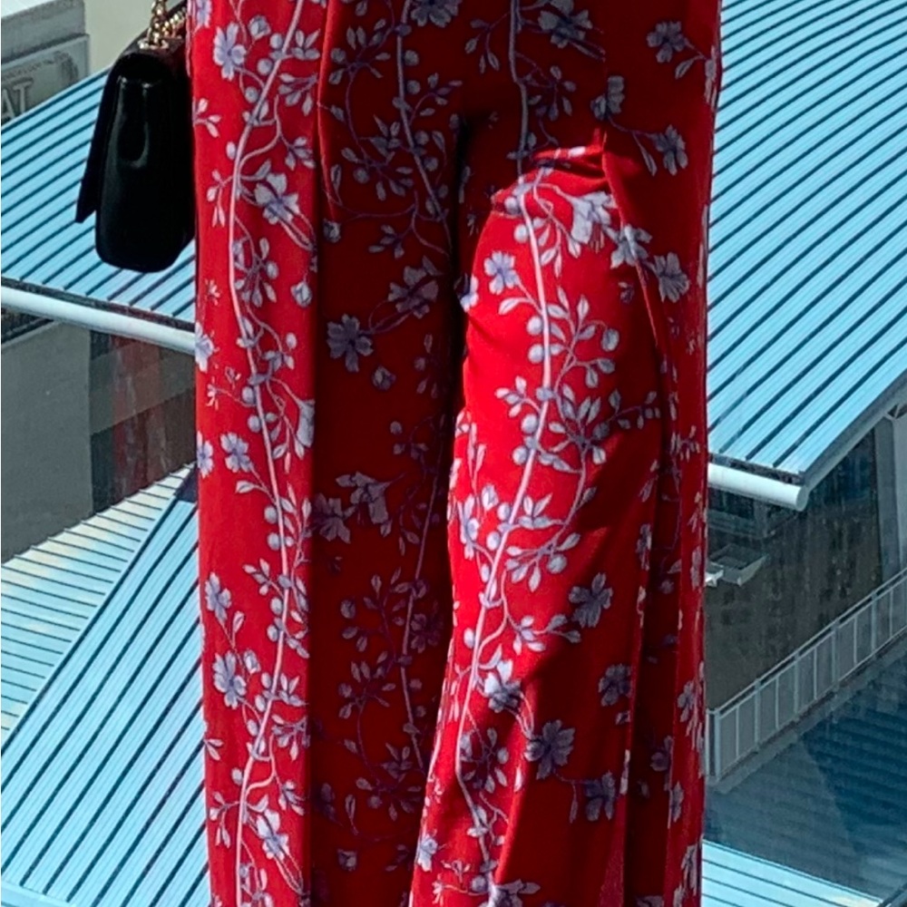 BCBGMaxAzria Red Floral Wide Leg Pants